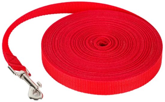Rieba® Hondenriem 5 meter – Lange Lijn - Trainingslijn – Sleeplijn – Speurlijn - Hondenlijn – Looplijn – Riem Hond - Voor Training en Wandelen – 2 cm Breed – Nylon – Rood