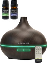 2BEHOME Aroma Diffuser 550ML met Afstandsbediening - 2 Etherische Oliën - Donkere Houtlook - Aroma Diffuser Luchtbevochtiger - Luchtverfrisser - Geurverspreider voor Aromatherapie - Aromadiffusers - Etherische Olie Lavendel