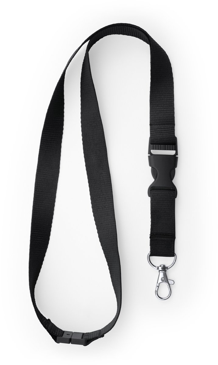 10 Keycord/lanyard koord - zwart - met sleutelhanger - 55 cm