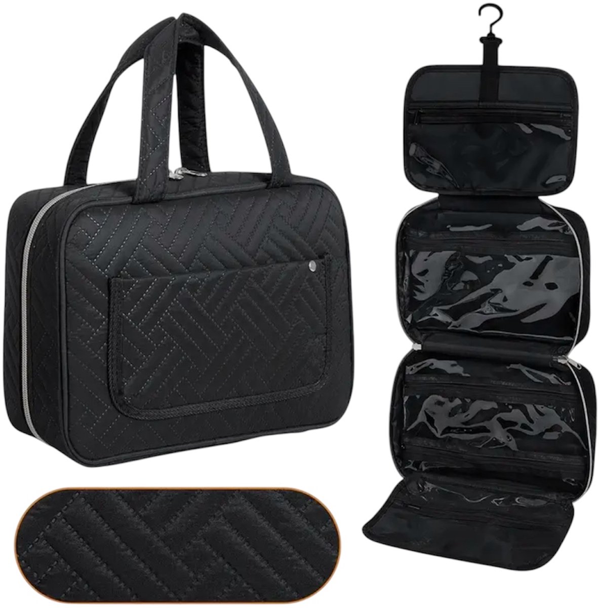 Twenty Two™ Hangende toilettas voor dames met 4 vakken | opvouwbare opbergtas organizer voor je toiletartikelen/make-up | grote inhoud | met 360 graden draaibare haak | voor vakantie, badkamer, weekend weg | organizer tas, beautycase dames | zwart