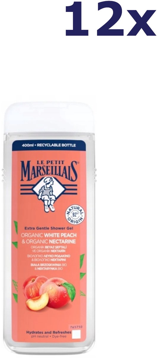 Le Petit Marseillais - Witte Perzik & Nectarine BIO - Douchegel - 6x 400ml - Voordeelverpakking