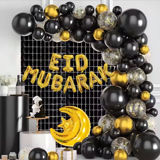 Set de décoration de fête Eid Mubarak – Décoration du Ramadan 68 pièces – Décoration islamique pour l'Aïd al-Fitr et l'Aïd al-Adha – Ballons, Guirlandes et drapeaux et Décoration murale