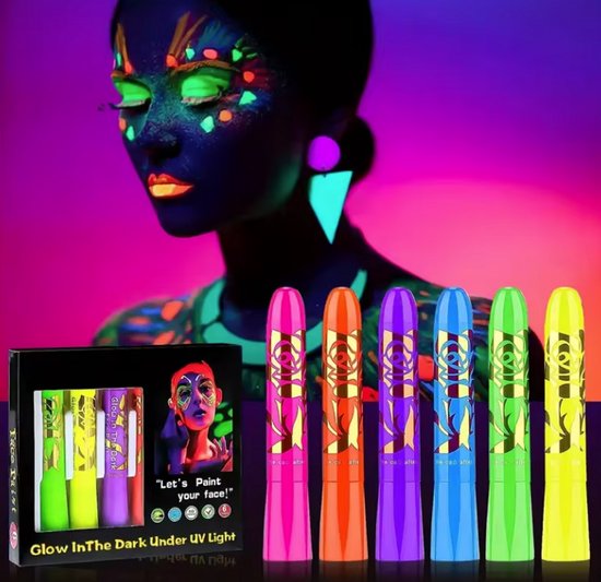 フェイスカラー GALAXY GLOW Glow in the dark schmink - Face & Bodypaint Make up - Neon