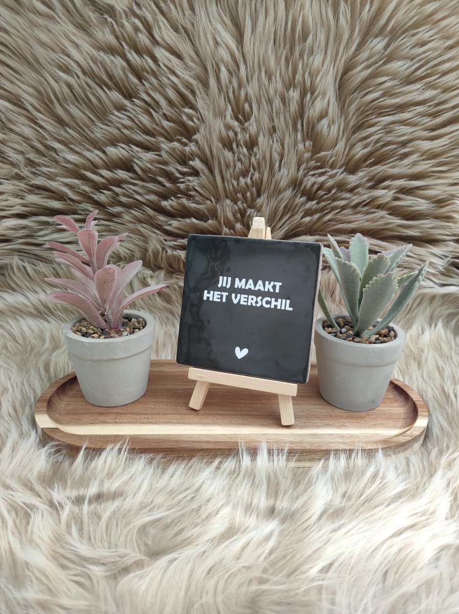 Robuust Wenstegeltje "Jij Maakt Het Verschil" – Hip trendy tegeltje – 10x10 cm – Wanddecoratie – Cadeau – Sfeervol en Persoonlijk - Vriend(in) – Trendy nu – Decoratief Tegeltje met Standaard – Cadeau Idee