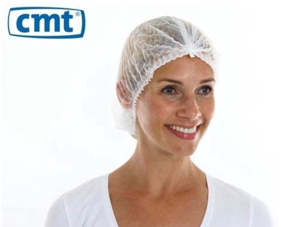 CMT® | 300 haarnetjes WIT maat M | non woven | latexvrij | clip cap wegwerphaarnetje horeca