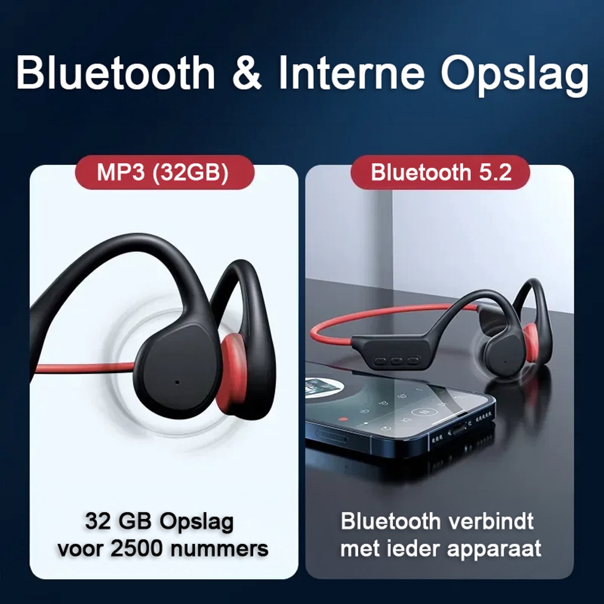 Bone Conduction Draadloze Koptelefoon IPX8 Waterdicht met - afbeelding 3