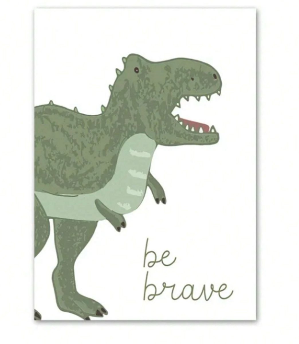 Canvas Doek 50x70 cm | Wanddecoratie kinderkamer Dinosaurus | Dino's | T-rex | Neutrale kleuren | Muurdecoratie babykamer | Baby accessoires | Los Canvasdoek