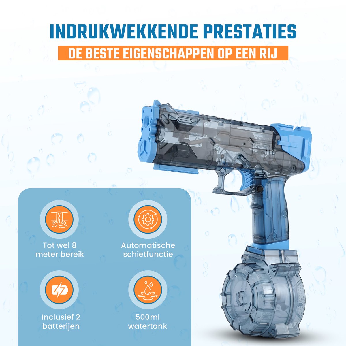 CosmoToys Waterpistool - Elektrisch - Waterspeelgoed - 8 Meter Bereik - Inclusief 2 Accu's - USB Oplaadbaar - Blauw — afbeelding 7