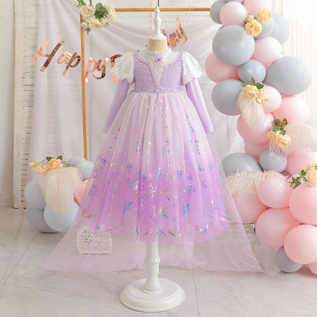 Prinsessendroom - Deluxe prinsessenjurk met sleep - 122 (6/7 jaar) - Prinsessenjurk - Verkleed kleding - Feestjurk