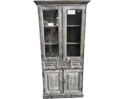 houten vitrinekast IBIZA met lades - greyrustiek - 100x45x200 cm
