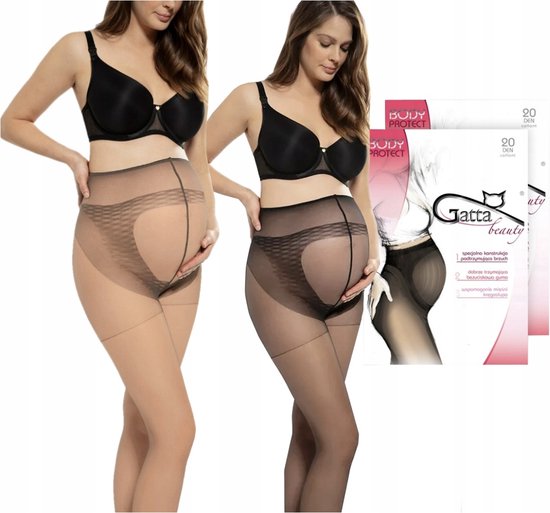 GATTA - Culotte de Grossesse - 20 DEN - Taille S - Noir / Beige - Culotte femme - Enceinte - Culotte Grossesse - (2 pièces)