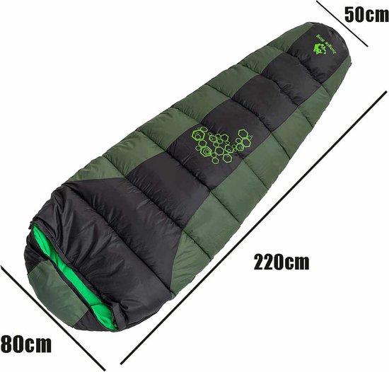 Meedeer Professional Premium Winter Slaapzak–1850 G Vulling -Waterdichting–Draagbaar-Temperatuur comfort -5°C/-10°C-Voor Camping-Backpacken-Hiken-Festivals-Logeren-Buitenhuis–220x80cm-Voor kinderen en volwassenen（Groen） van Meedeer — afbeelding 3