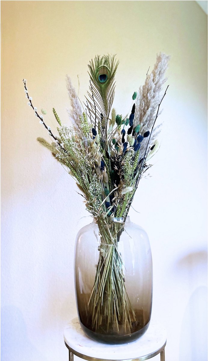 Droogbloemen groen – Boeket Sophie (excl. vaas) - Droogboeket - Groen - Beige - Wit - Zwart - Blauw - La Florista