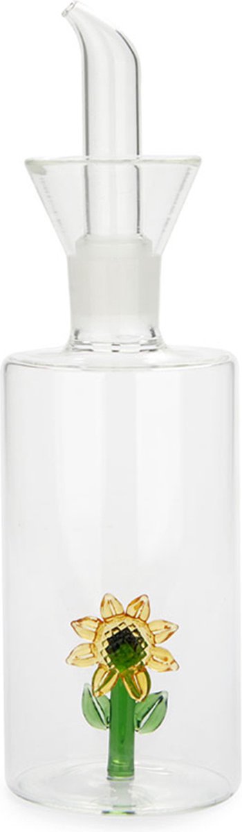 Balvi zonnebloemolie fles 350 ml glas met glazen zonnebloem