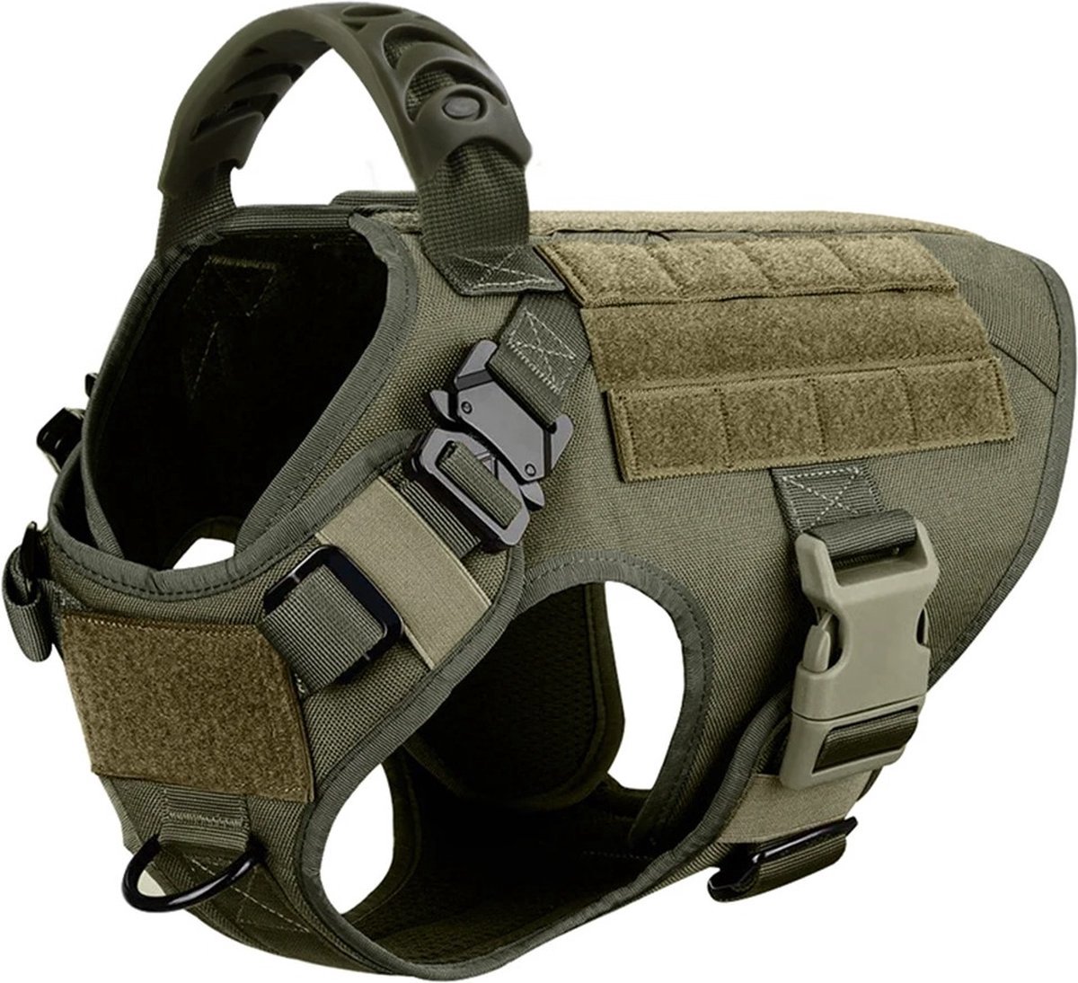 DreamPawz - Hondenharnas - Tactical Honden Tuigje - K9 - Leger Groen - Anti-Trek Harnas - Extra Controle - S