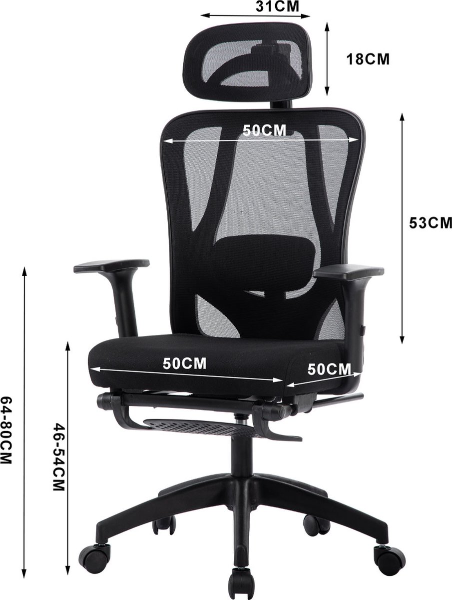 Ergonomische Bureaustoel - Bureaustoelen voor volwassenen - zwart thumbnail 2