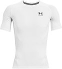 Wit Under Armour Heatgear sportshirt met zwarte tekst op de kraag en logo.