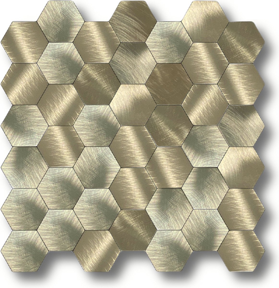 123plaktegels - wandpanelen mozaïek tegels zelfklevende tegels tegelstickers keuken badkamer - PVC - aluminium - zelfklevend - 31 x 30.5 cm - mozaïek plaktegel geborsteld goud hexagon