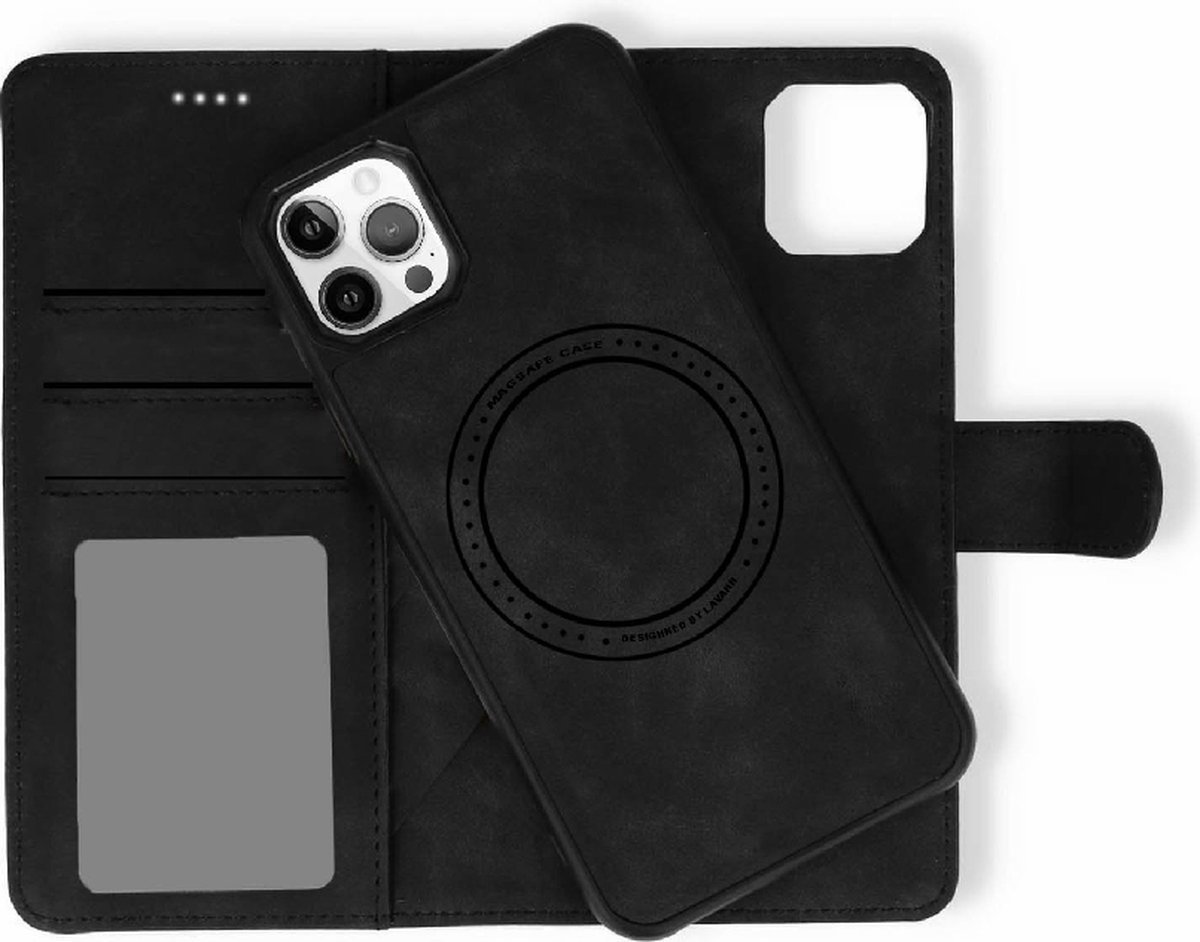 Lavann 2 in 1 Magnetic Leather Bookcase geschikt voor iPhone 15 Pro - Bruin