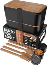 Umami Grande boîte à bento pour Adultes – 1500 ml XL – Design peu encombrant, comprend un ensemble de couverts et des casseroles à sauce, étanche, passe au micro-ondes et au lave-vaisselle – Bois