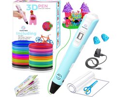 foto van Fleau Kids 3D Pen Starterspakket Blauw XXL - 150m Filament - 30 Kleuren Vullingen - 2025 USB-C model + Vele Extra's - Knutselen en Tekenen - 3D Printen - Tekenset