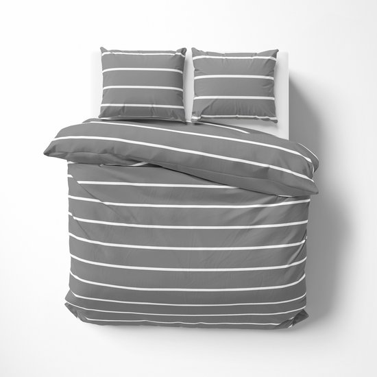 Luxe Flanel Dekbedovertrek - 240 x 220 cm - Lits-Jumeaux - Grijze lijnen