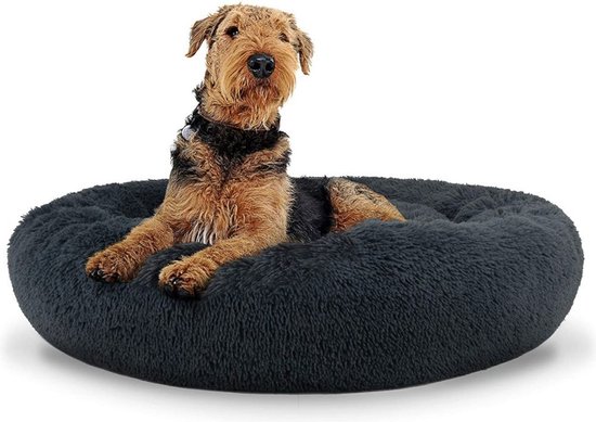 Hondenmand of Kattenmand Pluche Kussen Bed Maat L 80cm - Donkergrijs - Geschikt Voor Een Grote Hond of Kat Tot 25 kg