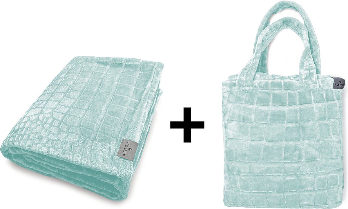 LINNICK Flanel Fleece Deken Crocodile - Soft Green - 200x220cm - Fleece Plaid - Fleece Deken 200x220