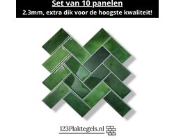 123plaktegels - 10 stuks - wandpanelen zelfklevende tegels wandpanelen tegelstickers keuken badkamer - PVC - groen - zelfklevend - 30 x 30 cm - plaktegel Mossy green visgraat