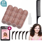 BeautyFit® - Kleefrollers 27-delige - Heatless Curls - Inclusief E-book - Waterspray + Haarkam - Krulspelden - Krulspelden Rollers - Krullen Zonder Hitte - Haar rollers Zelfklevend - Haarrollers - Bruin