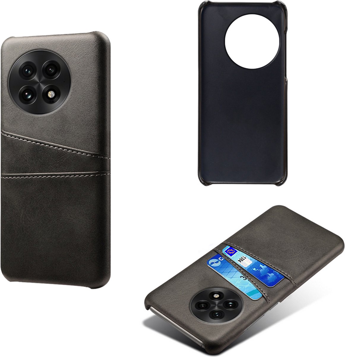 MobyDefend Hoesje - Geschikt voor OnePlus 13 - Lederen Backcover Met Vakjes Pasjes - Zwart