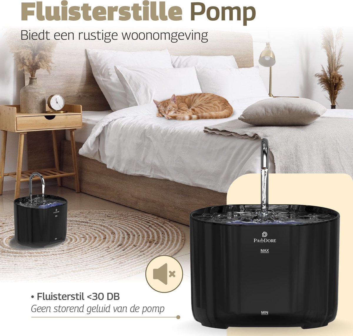 Pawdore Drinkfontein Kat en Hond - Kattenfontein 2.2L - Zwart thumbnail 2