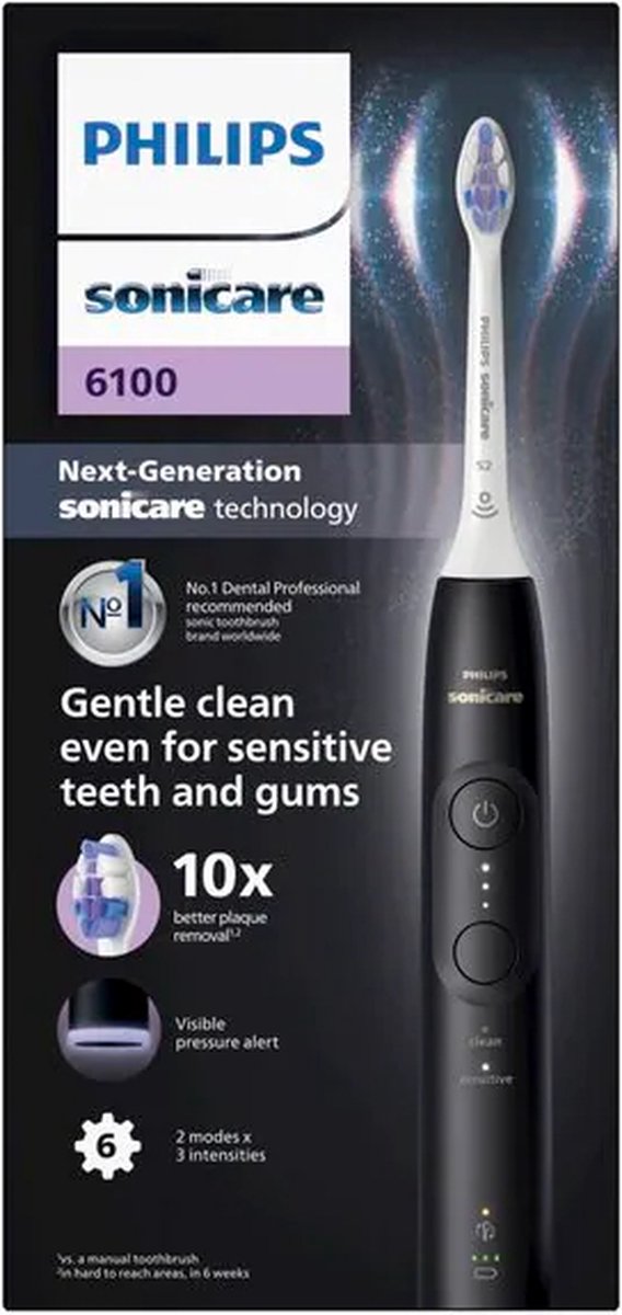 Philips Sonicare 6100 Elektrische Tandenborstel Zwart met 3 Intensiteitsstanden - Philips - €99,95