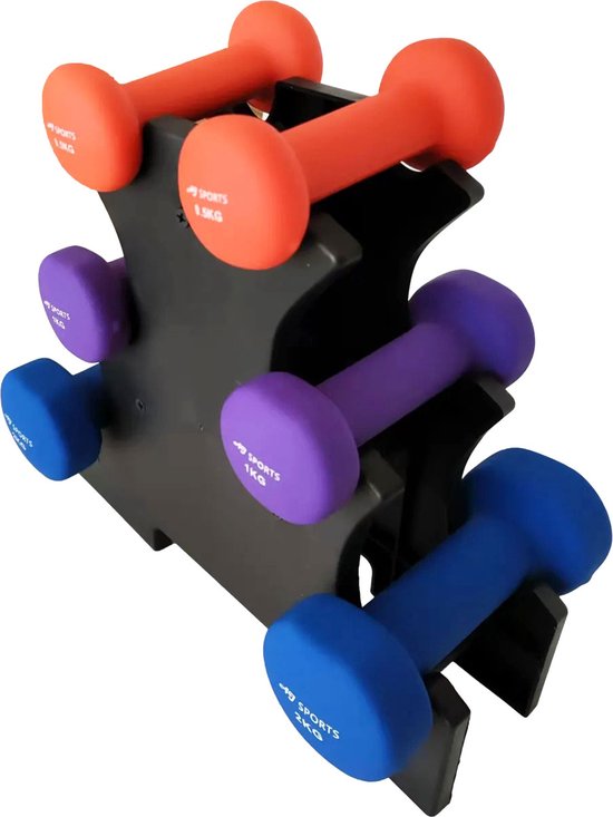 AJ-Sports Dumbell Set Gekleurd - 0,5 t/m 2 KG - Dumbbells - Gewichten Set - Halterset - Halters - Fitness gewichten - Krachttraining - Fitness - Inclusief GRATIS Dumbbell Houder