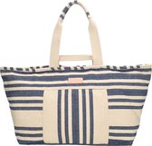Zebra Trends Richelle Strandtas XL - Ritssluiting - Grote Shopper - Canvas Beach Bag - Ibiza - Navy / Crème