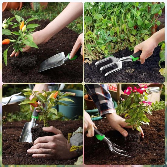 Tuingereedschapset, 8-delige zware tuingereedschapset, inclusief snoeischaar, handschoenen, hark, schep, enz., ergonomisch handgereedschap geschikt voor planten, snoeien en verplanten. van Merkloos	 — afbeelding 2