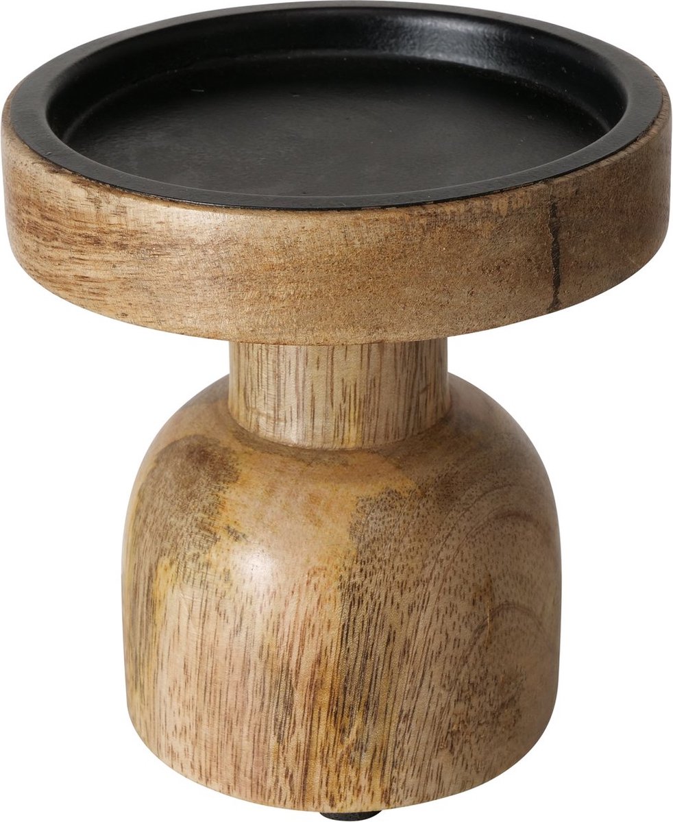 Boltze Kandelaar hout naturel zwart metaal 12 cm Boltze