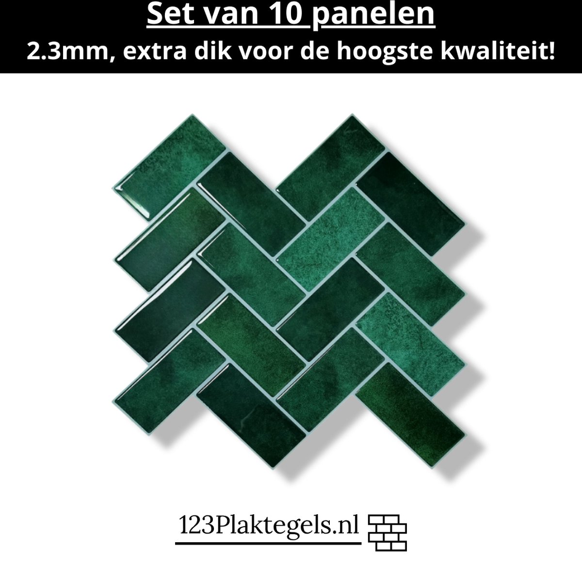 123plaktegels - 10 stuks - wandpanelen zelfklevende tegels wandpanelen tegelstickers keuken badkamer - PVC - groen - zelfklevend - 30 x 30 cm - plaktegel Evergreen elegance visgraat