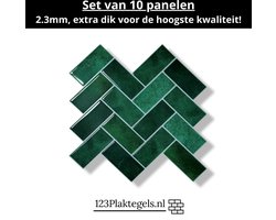 123plaktegels - 10 stuks - wandpanelen zelfklevende tegels wandpanelen tegelstickers keuken badkamer - PVC - groen - zelfklevend - 30 x 30 cm - plaktegel Evergreen elegance visgraat