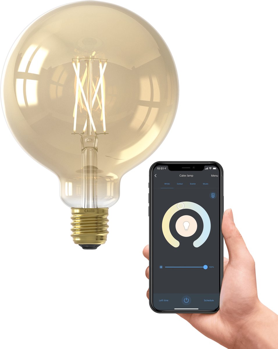 Bol.com Calex Slimme Lamp - Wifi LED Filament Verlichting - Globe 12,5cm - E27 - Smart Lichtbron Goud - Dimbaar - Warm Wit licht... aanbieding