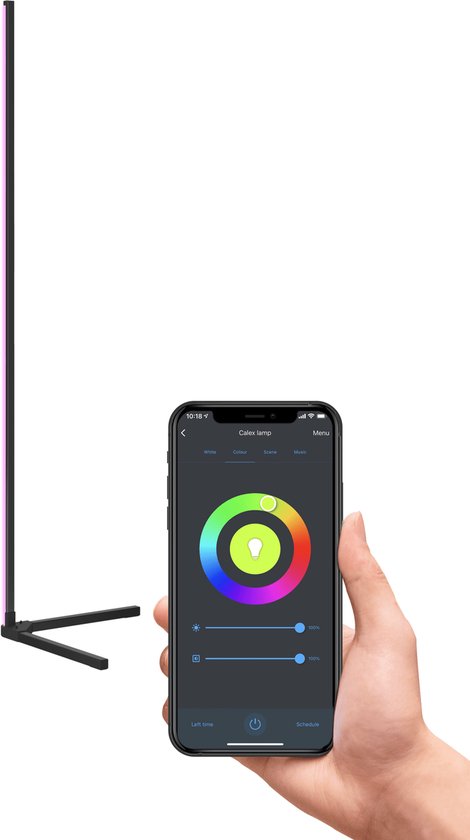 Calex Lampadaire LED intelligente - Lampe d'angle debout WiFi - éclairage d'ambiance dimmable RVB et lumière blanche - app et télécommande