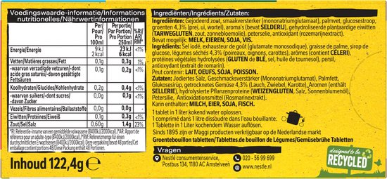 Achterkant van Maggi Groente L&eacute;gumes Bouillon verpakking met voedingswaarde-informatie en ingredi&euml;nten.