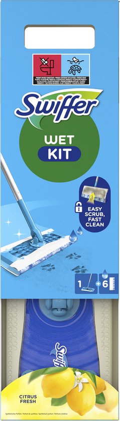 Kit de démarrage pour nettoyant pour sols Swiffer avec 1 nettoyant pour sols et 6 lingettes humides pour sols