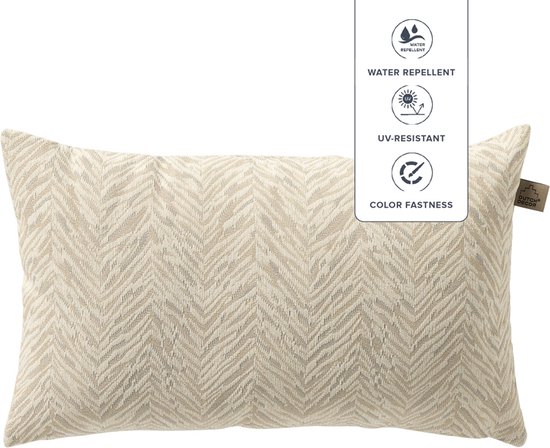 Dutch Décor AUGUSTA - Coussin d'extérieur 30x50 cm - déperlant et UV-résistant - Marshmallow - Blanc et beige
