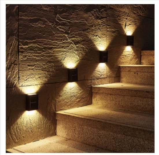 Solar Tuinverlichting - Tuinverlichting op zonneenergie - Solar Wandlamp voor buiten - 2 LED lichten - Warm Wit licht - 2 stuks - Small
