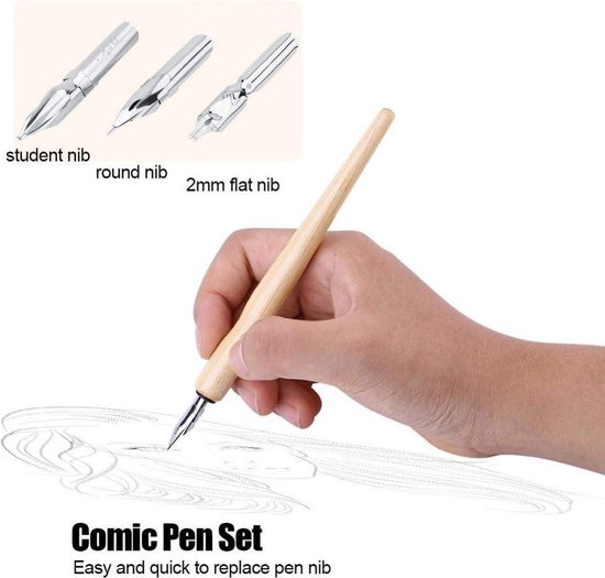 14 Pack Dip Pen Set Met G Penpunt en Houten Houder - Kalligrafie en Comic Tekening Set - RVS Penpunten voor Schrijven, Schilderen en Signeren 14 Pack Dip Pen Set Met G Penpunt en Houten Houder - Kalligrafie en Comic Tekening Set - RVS Penpunten voor Schrijven, Schilderen en Signeren