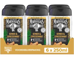 Le Petit Marseillais 4in1 douchegel voordeelverpakking - gember en cipressenhout - extra verfrissend effect - 6 x 250 ml