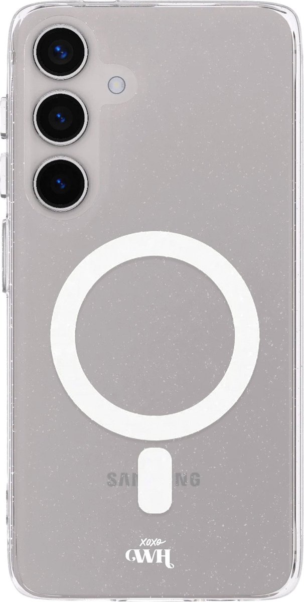 xoxo Wildhearts magnetisch telefoonhoesje - Geschikt voor Samsung Galaxy S25 Plus MagSafe - Sparkle Away Transparant - Hoesje met glitters - Shockproof case - Transparant - magnetisch hoesje