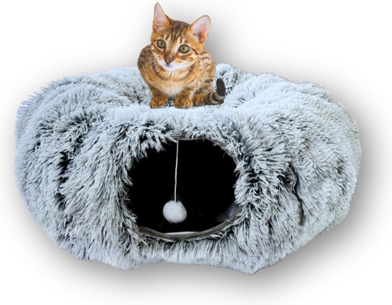 Petspace® - Kattentunnel - Kattenspeelgoed - Kattenmand - Katten - Comfortabel Katten Bed - 86 x 86 x 26 cm - Speeltunnel Kat Pluche - Grijs