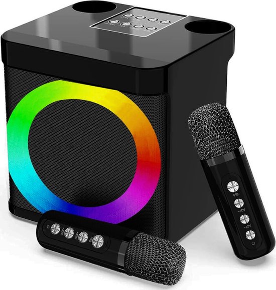 Haut-parleur Karaoké Avec 2 Microphones Bluetooth Usb Led Beige à Prix Haut-parleur Karaoké Avec 2 Microphones Bluetooth Usb Led Beige à Prix